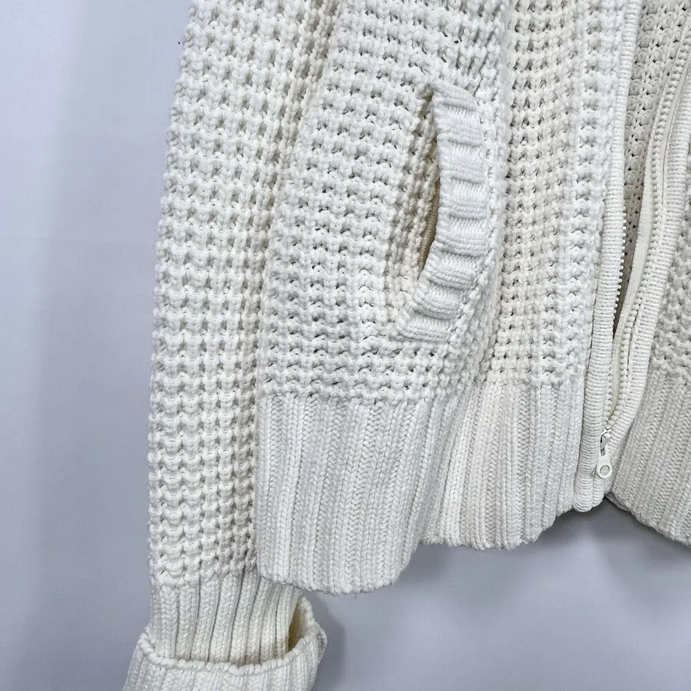 Route 66 Chunky Knit Shawl Collar Full Zip Ivory Cardigan With Pockets Women’s L - Picture 16 of 16